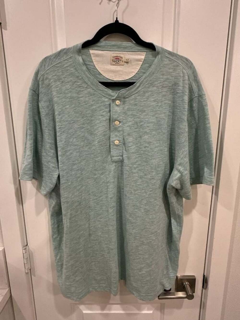 Faherty Brand Short Sleeve Heather Henley Green XL